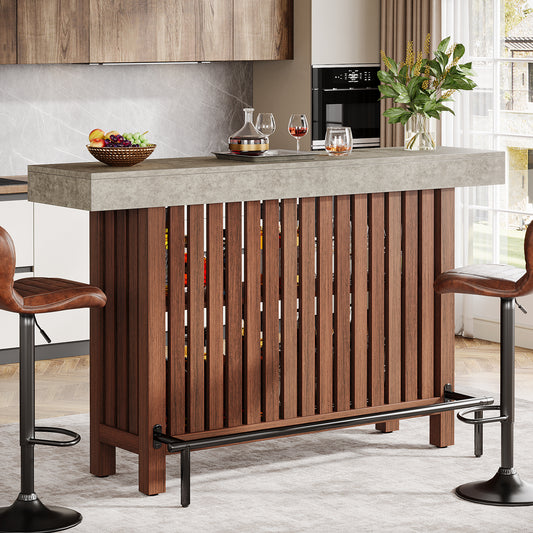 Concrete-Top Mini Bar Table with Shelves US