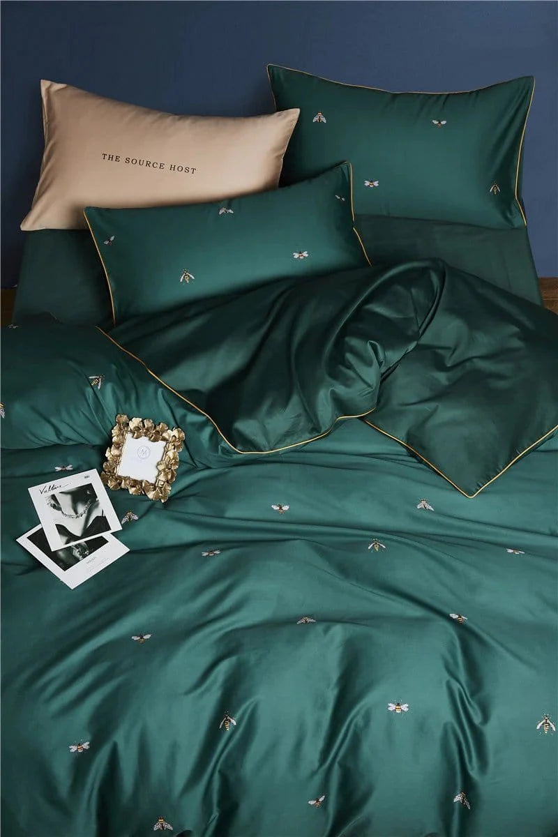 Emerald Apiary Duvet Cover Set (Long-staple Sateen Cotton)