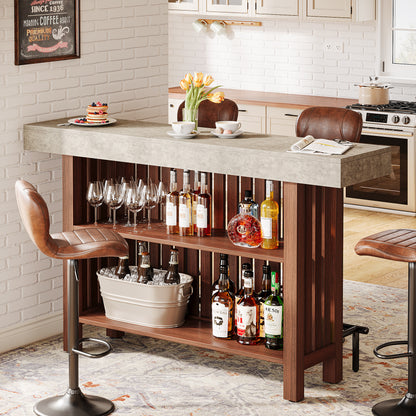 Concrete-Top Mini Bar Table with Shelves US