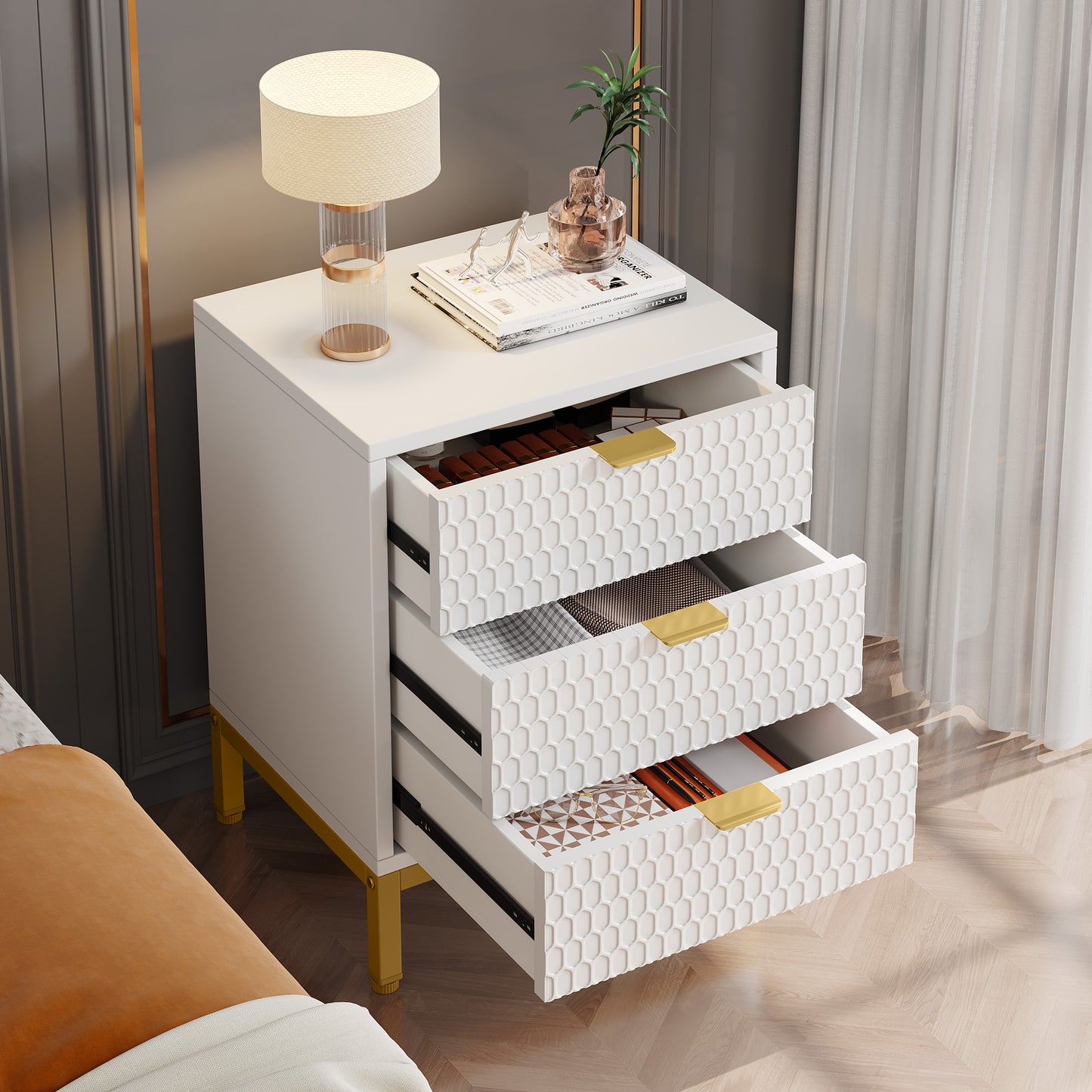 Honeycomb 3 Drawer Modern Bedside Table US