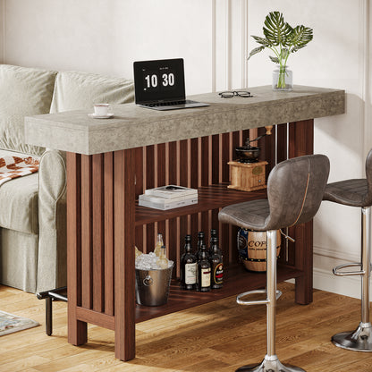 Concrete-Top Mini Bar Table with Shelves US