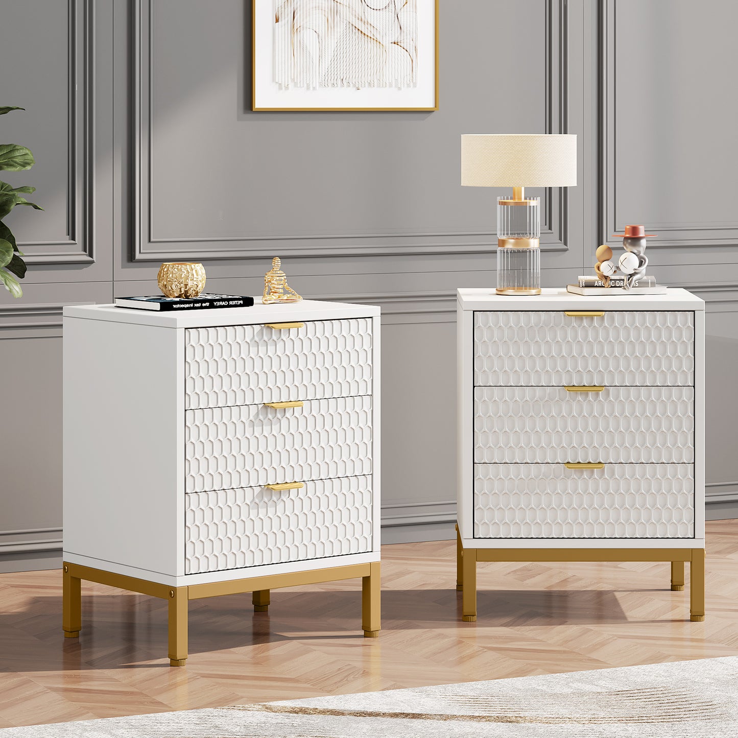 Honeycomb 3 Drawer Modern Bedside Table US