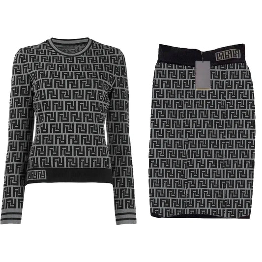 Two Piece Set Knitting Sweater & Skirt Women's