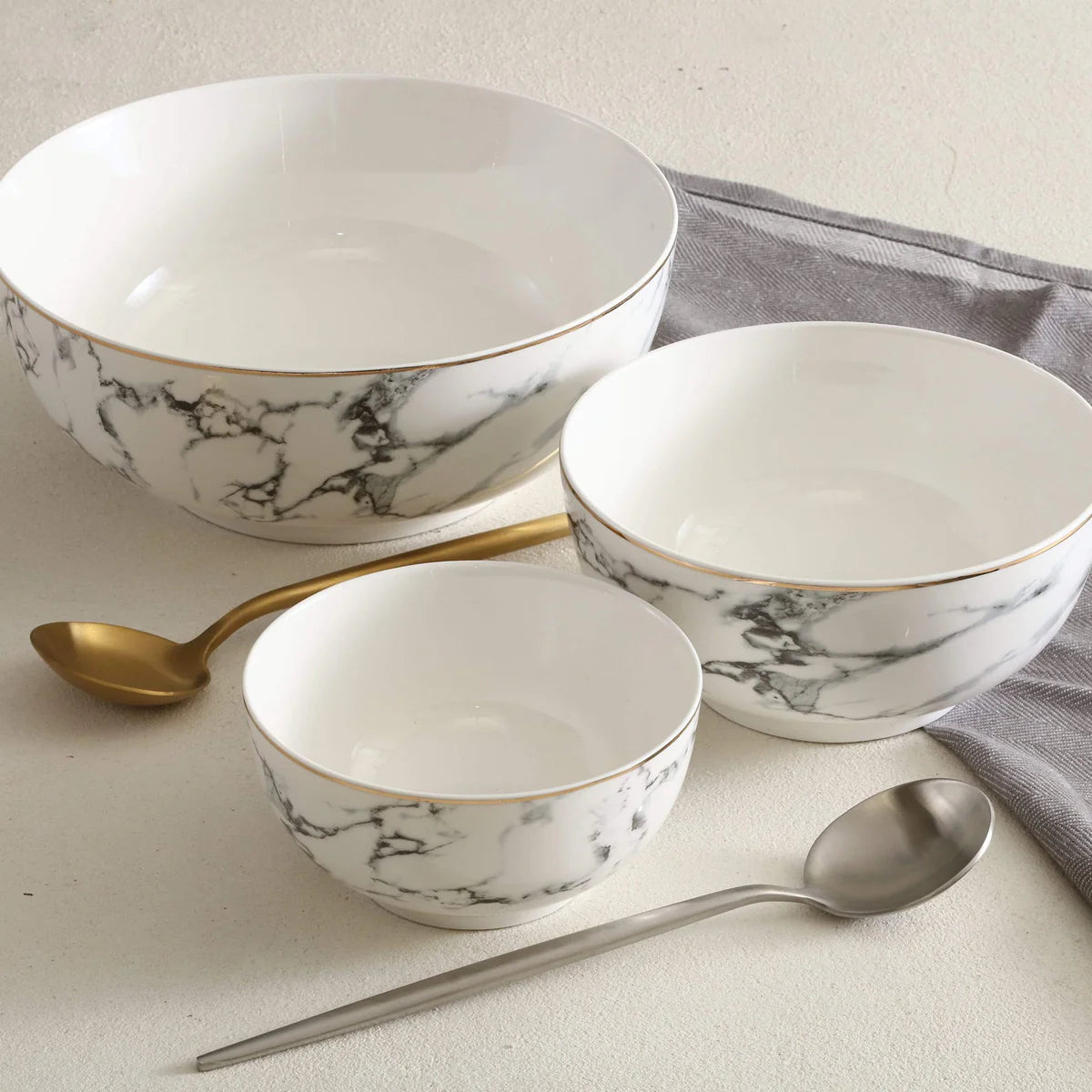 Valente Porcelain Marble Bowls (Set of 3)