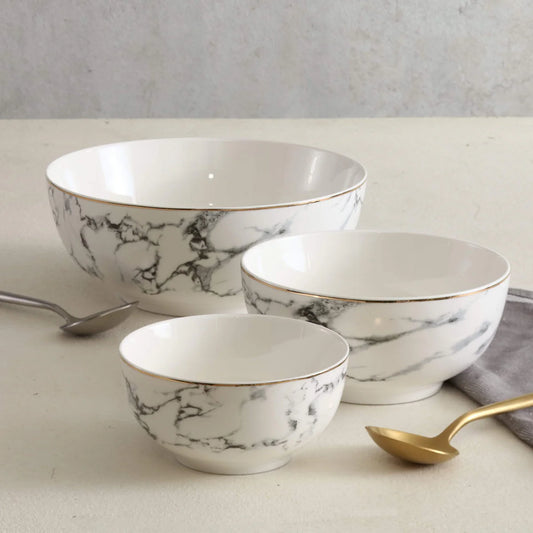 Valente Porcelain Marble Bowls (Set of 3)