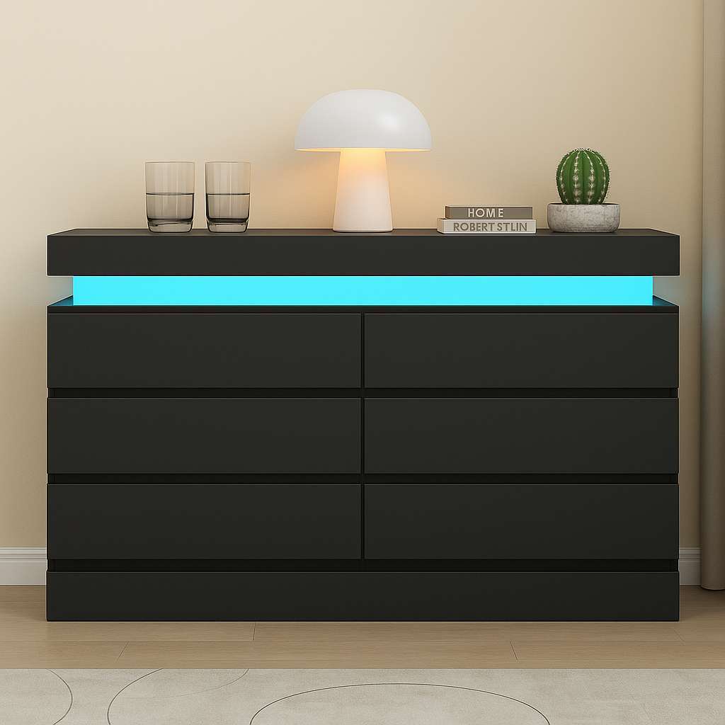 Chic Dresser with Integrated LED Lighting and Six Drawers - US - KaveCore