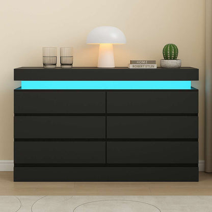 Chic Dresser with Integrated LED Lighting and Six Drawers - US - KaveCore