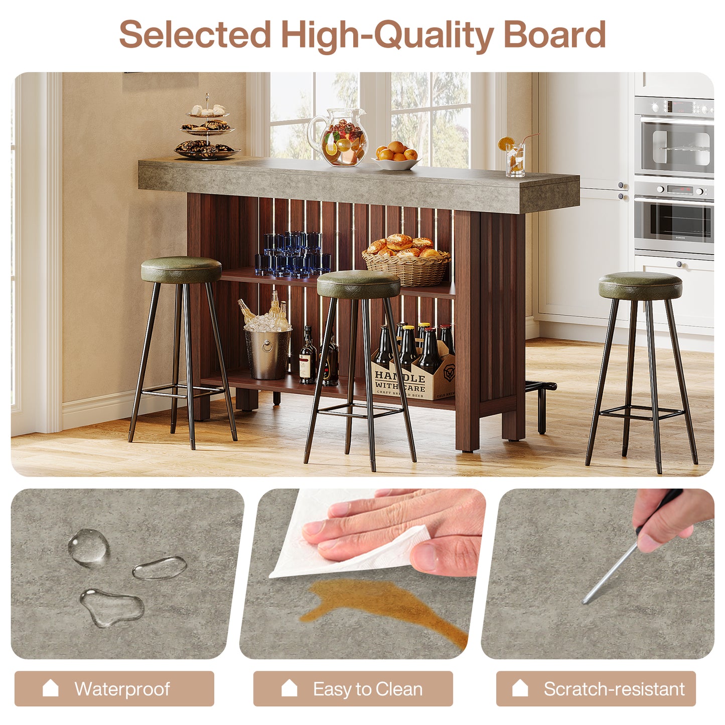 Concrete-Top Mini Bar Table with Shelves US