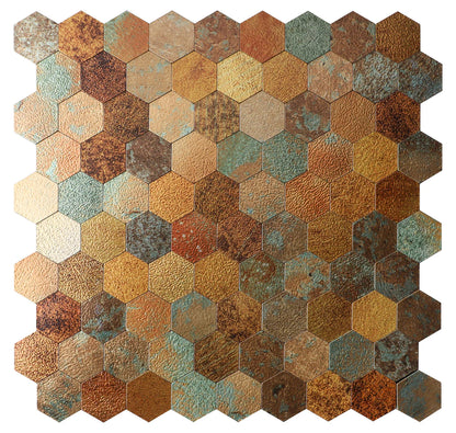 Aged Bronze Hex Mosaic Wall Panel – Peel & Stick (Set of 22)