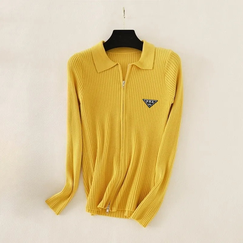 Women's Tops Slim Fit Knit Cardigan With Zippers