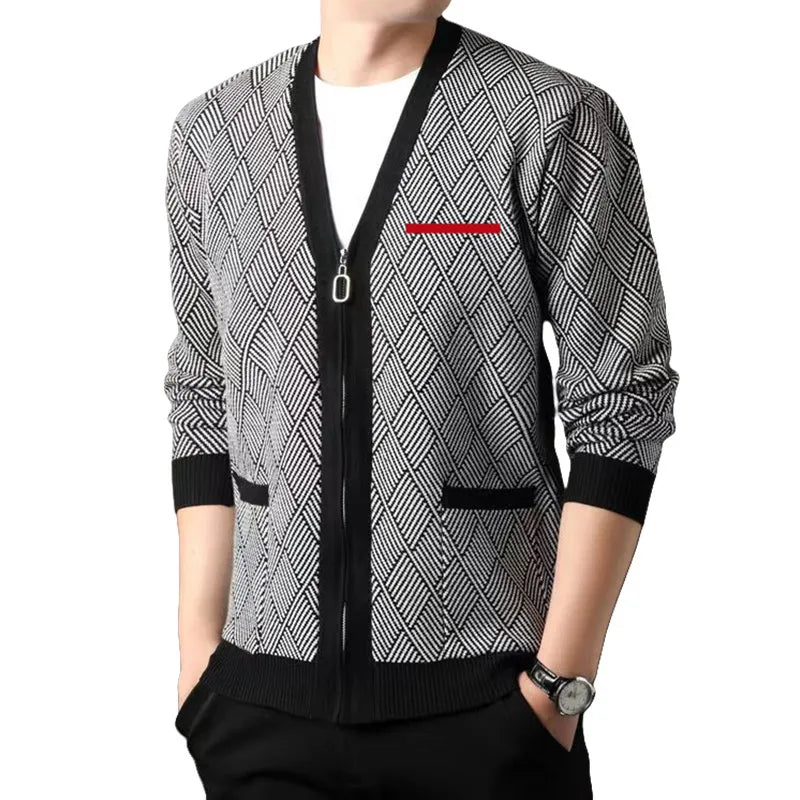 Designer Sweater Mens Embroidered Jacquard Cardigan