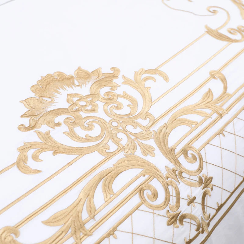 The Grand Marquise White and Gold Duvet Cover Set (Long-staple Sateen Cotton)
