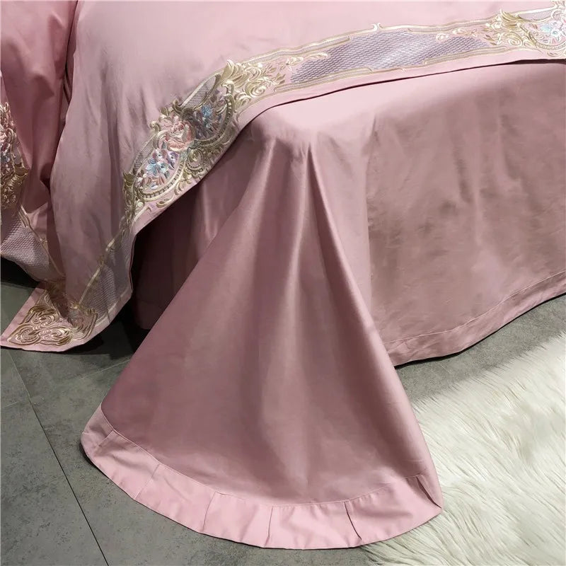 Pink Palace Embroidered Duvet Cover Set (Long-staple Sateen Cotton)