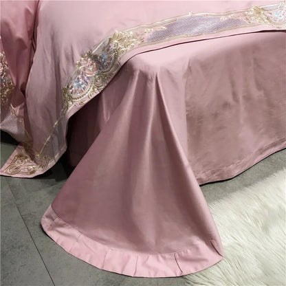 Pink Palace Embroidered Duvet Cover Set (Long-staple Sateen Cotton)