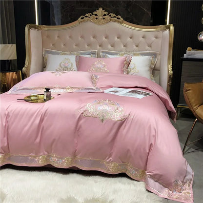 Pink Palace Embroidered Duvet Cover Set (Long-staple Sateen Cotton)