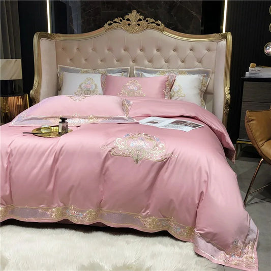 Pink Palace Embroidered Duvet Cover Set (Long-staple Sateen Cotton)