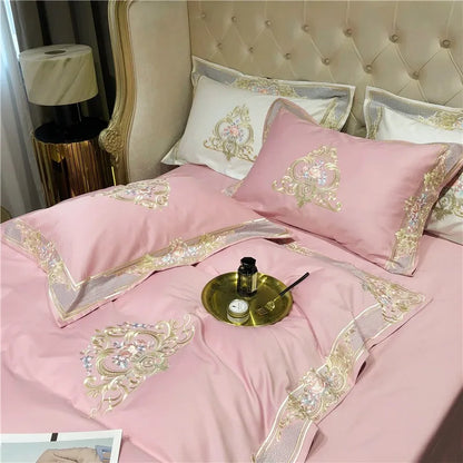 Pink Palace Embroidered Duvet Cover Set (Long-staple Sateen Cotton)