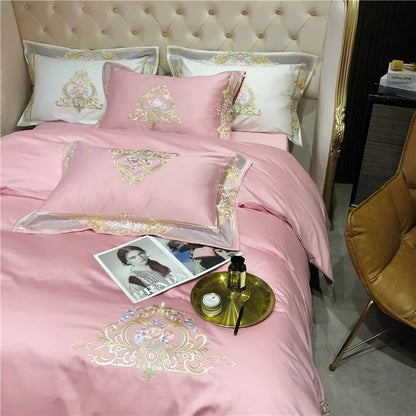 Pink Palace Embroidered Duvet Cover Set (Long-staple Sateen Cotton)