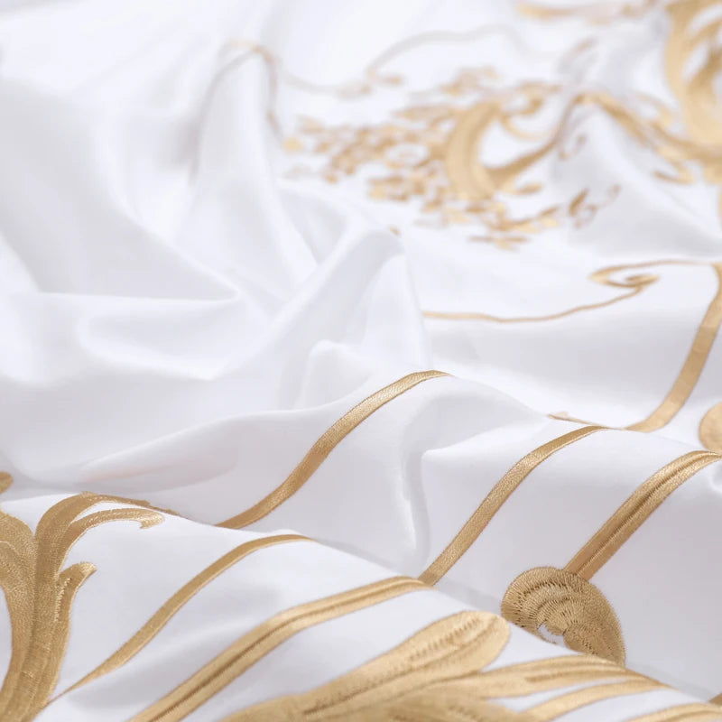 The Grand Marquise White and Gold Duvet Cover Set (Long-staple Sateen Cotton)