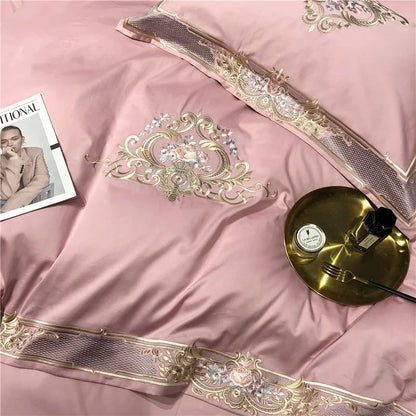 Pink Palace Embroidered Duvet Cover Set (Long-staple Sateen Cotton)