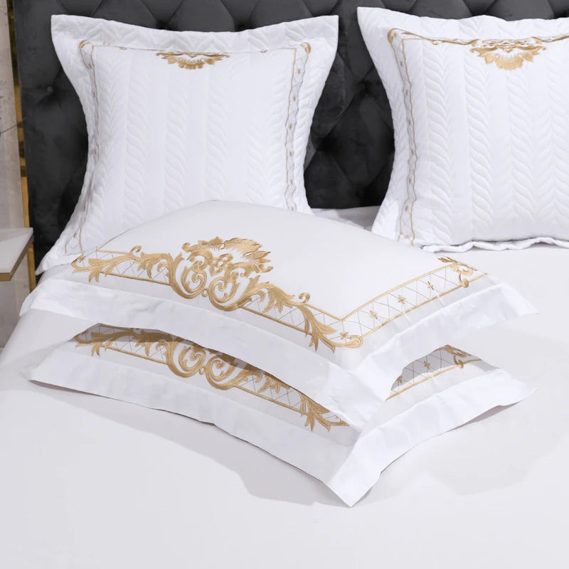 The Grand Marquise White and Gold Duvet Cover Set (Long-staple Sateen Cotton)