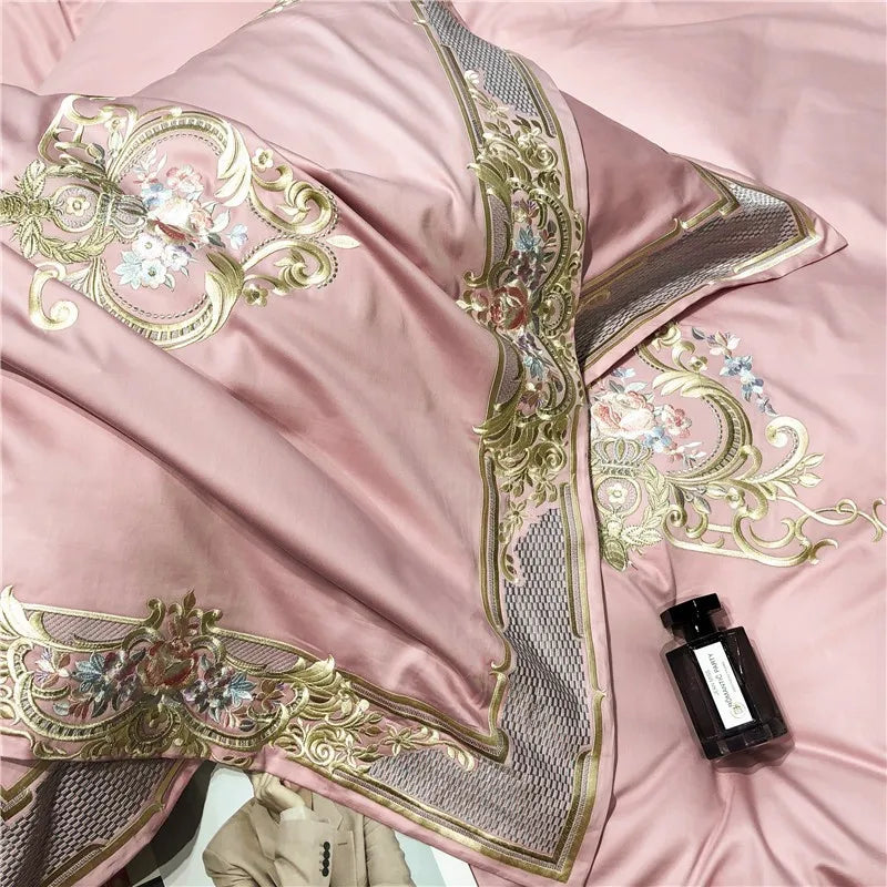 Pink Palace Embroidered Duvet Cover Set (Long-staple Sateen Cotton)