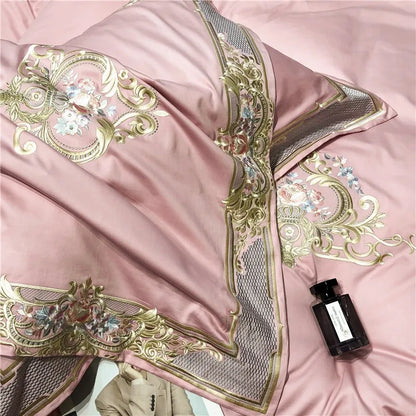 Pink Palace Embroidered Duvet Cover Set (Long-staple Sateen Cotton)