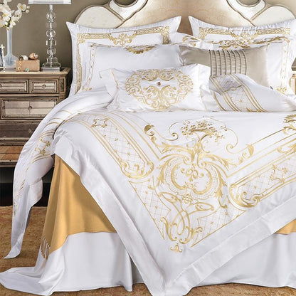 The Grand Marquise White and Gold Duvet Cover Set (Long-staple Sateen Cotton)