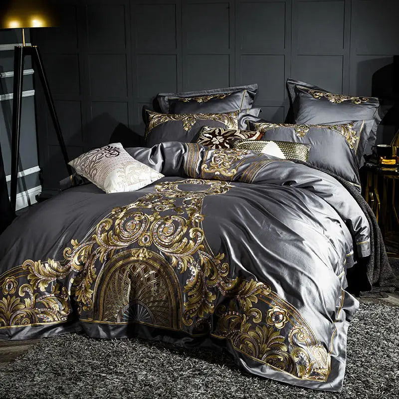 Baroque Noire & Rouge Duvet Cover Set (Long-staple Sateen Cotton)