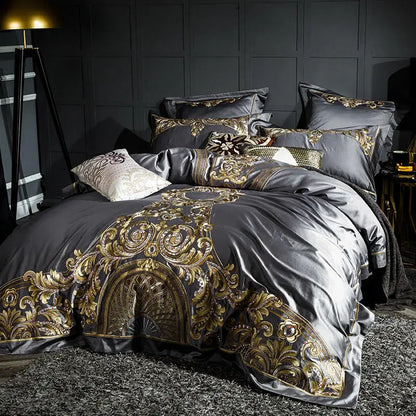 Baroque Noire & Rouge Duvet Cover Set (Long-staple Sateen Cotton)