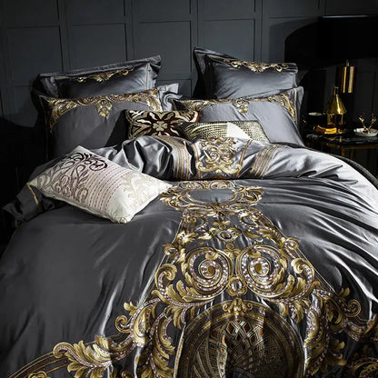 Baroque Noire & Rouge Duvet Cover Set (Long-staple Sateen Cotton)