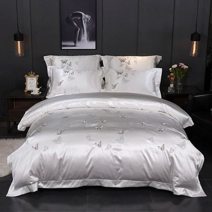 Ivory Cascade Duvet Cover Set (Long-staple Sateen Cotton)