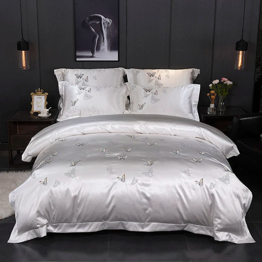 Ivory Cascade Duvet Cover Set (Long-staple Sateen Cotton)