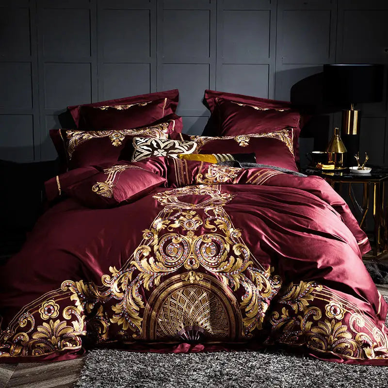 Baroque Noire & Rouge Duvet Cover Set (Long-staple Sateen Cotton)