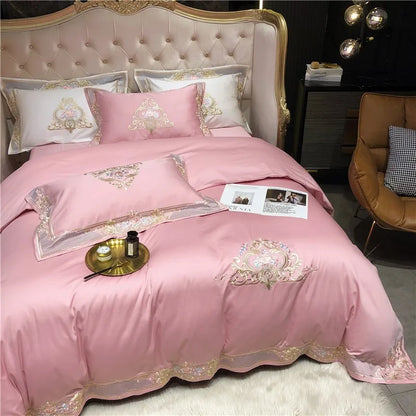 Pink Palace Embroidered Duvet Cover Set (Long-staple Sateen Cotton)