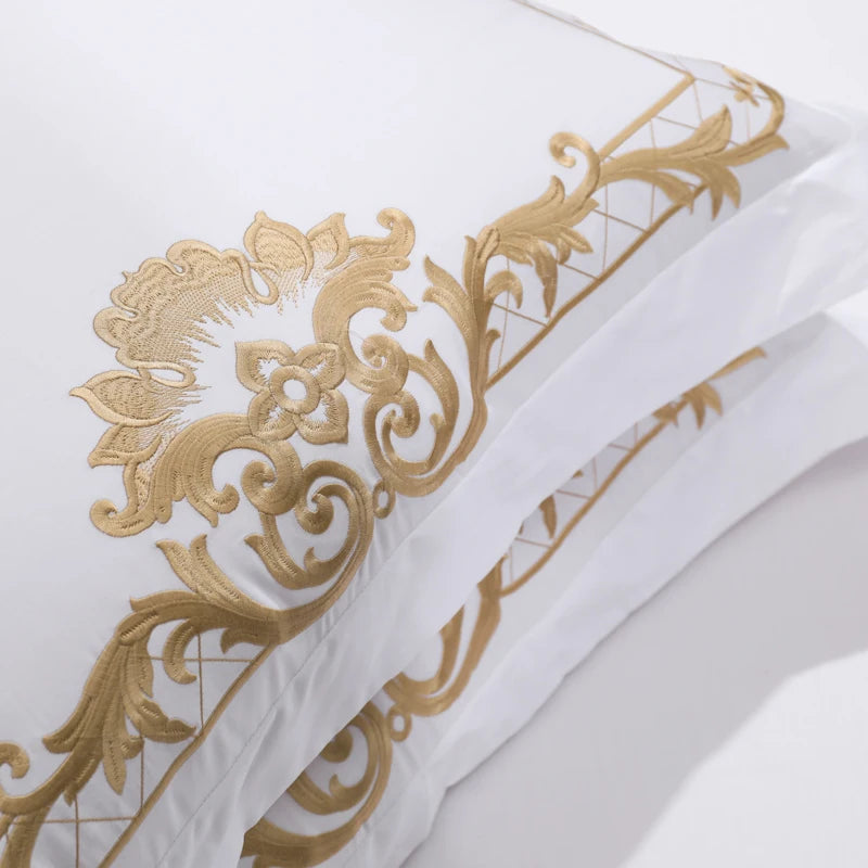 The Grand Marquise White and Gold Duvet Cover Set (Long-staple Sateen Cotton)