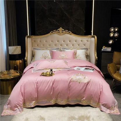 Pink Palace Embroidered Duvet Cover Set (Long-staple Sateen Cotton)