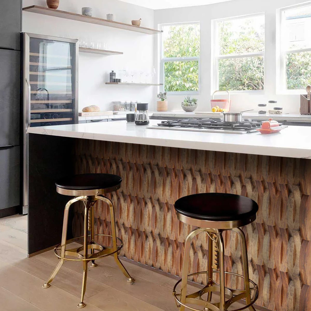 SerenCurve Wood Mosaic Wall Panel