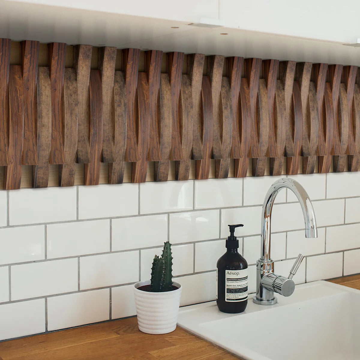 SerenCurve Wood Mosaic Wall Panel