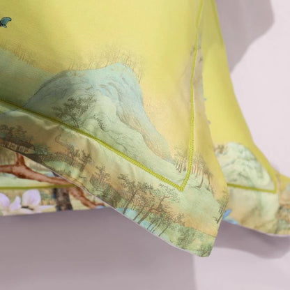 Magnolia Bloom Lime Green Duvet Cover Set (Long-staple Sateen Cotton)