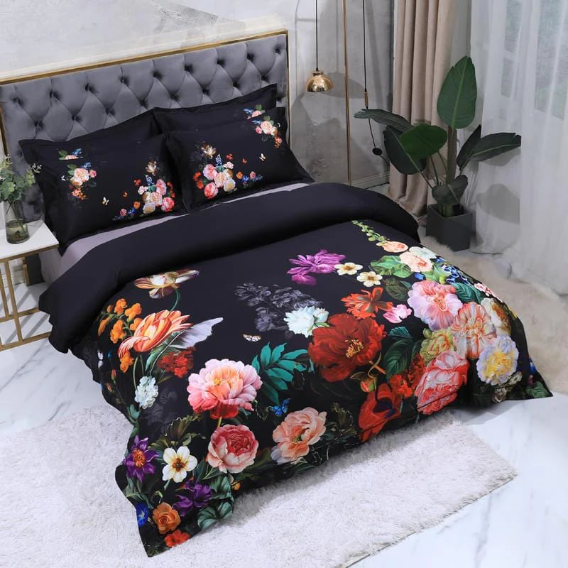 Opus Botanica Midnight Bloom Duvet Cover Set (Long-staple Sateen Cotton)