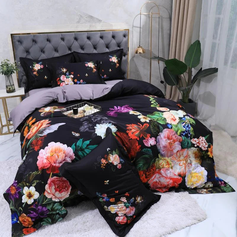 Opus Botanica Midnight Bloom Duvet Cover Set (Long-staple Sateen Cotton)