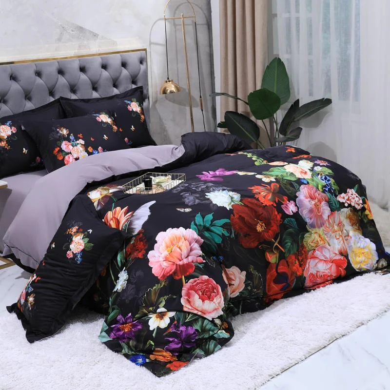 Opus Botanica Midnight Bloom Duvet Cover Set (Long-staple Sateen Cotton)