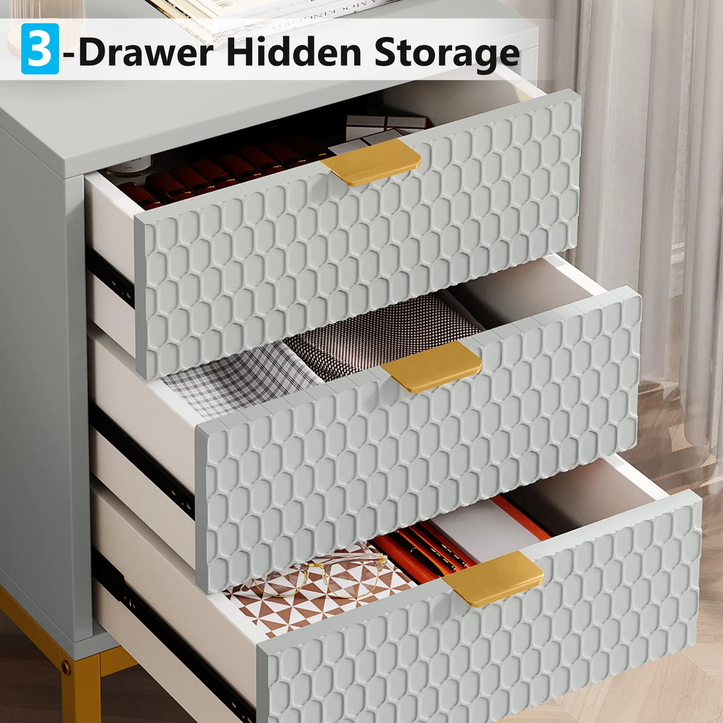 Honeycomb 3 Drawer Modern Bedside Table US