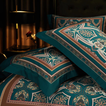 Arabesque Nocturne Deep Teal Duvet Cover Set (Long-Staple Sateen Cotton)