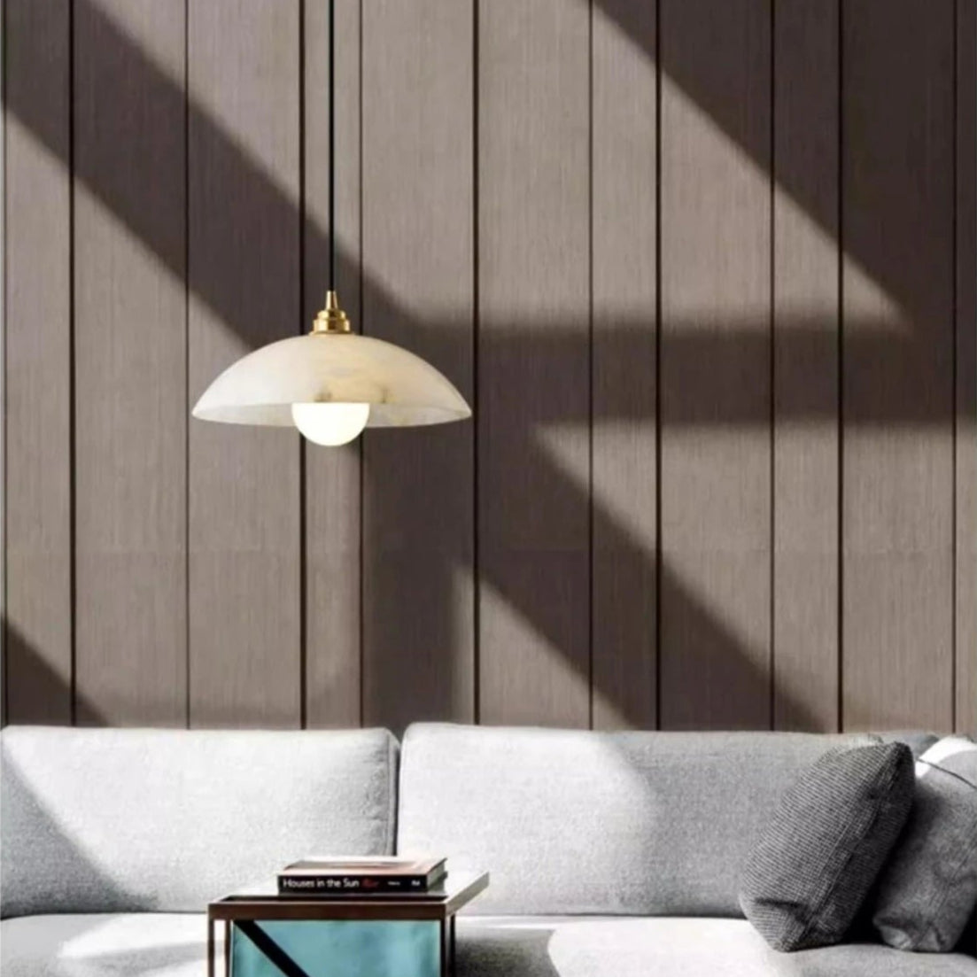 The Seraphina Luxe Pendant — Carved Marble with Vintage Brass Suspension