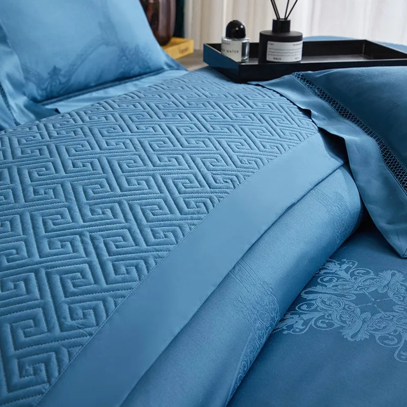 Empress Medallion Sapphire Duvet Cover Set (Long-Staple Sateen Cotton)