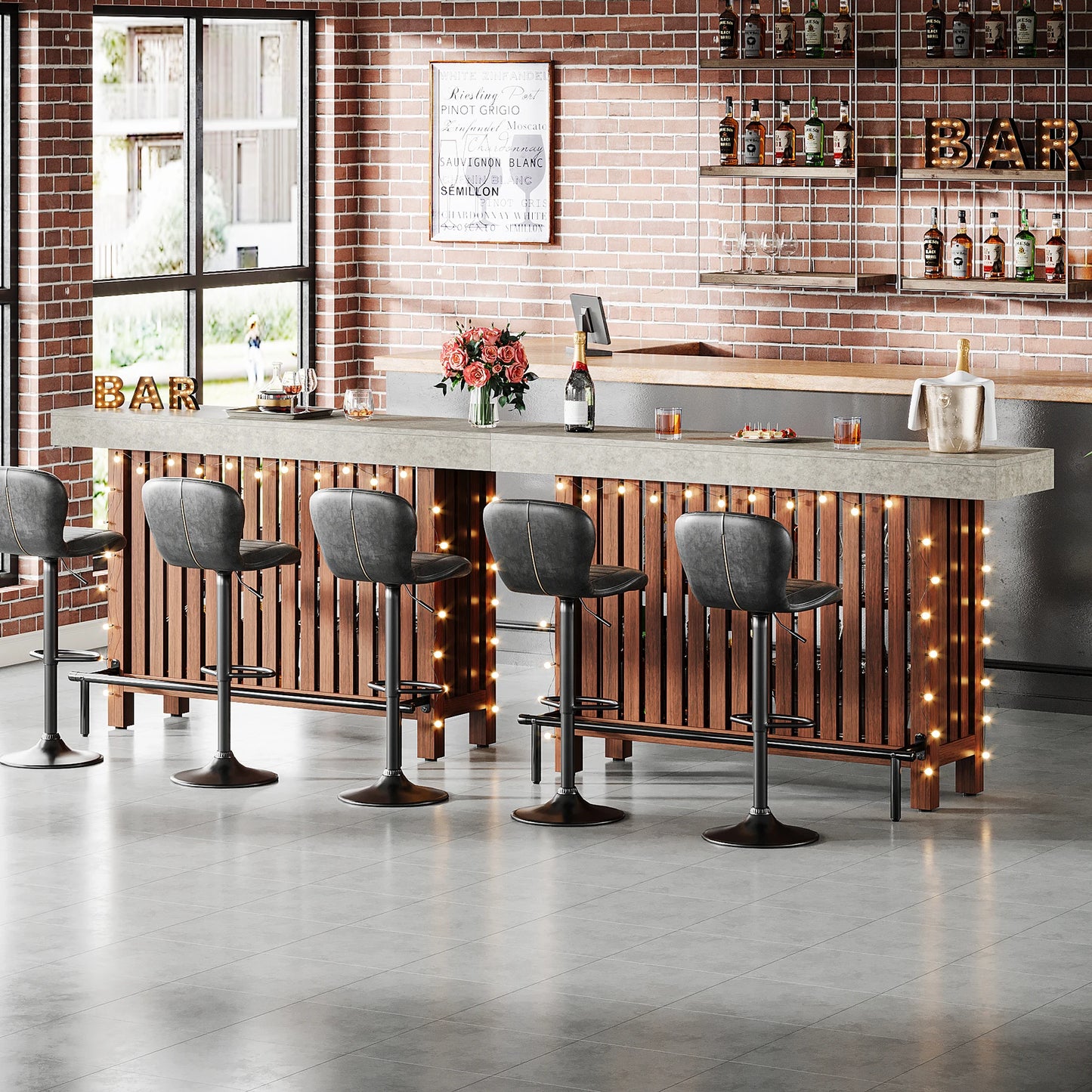 Concrete-Top Mini Bar Table with Shelves US