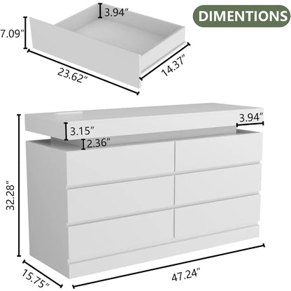Chic Dresser with Integrated LED Lighting and Six Drawers - US - KaveCore