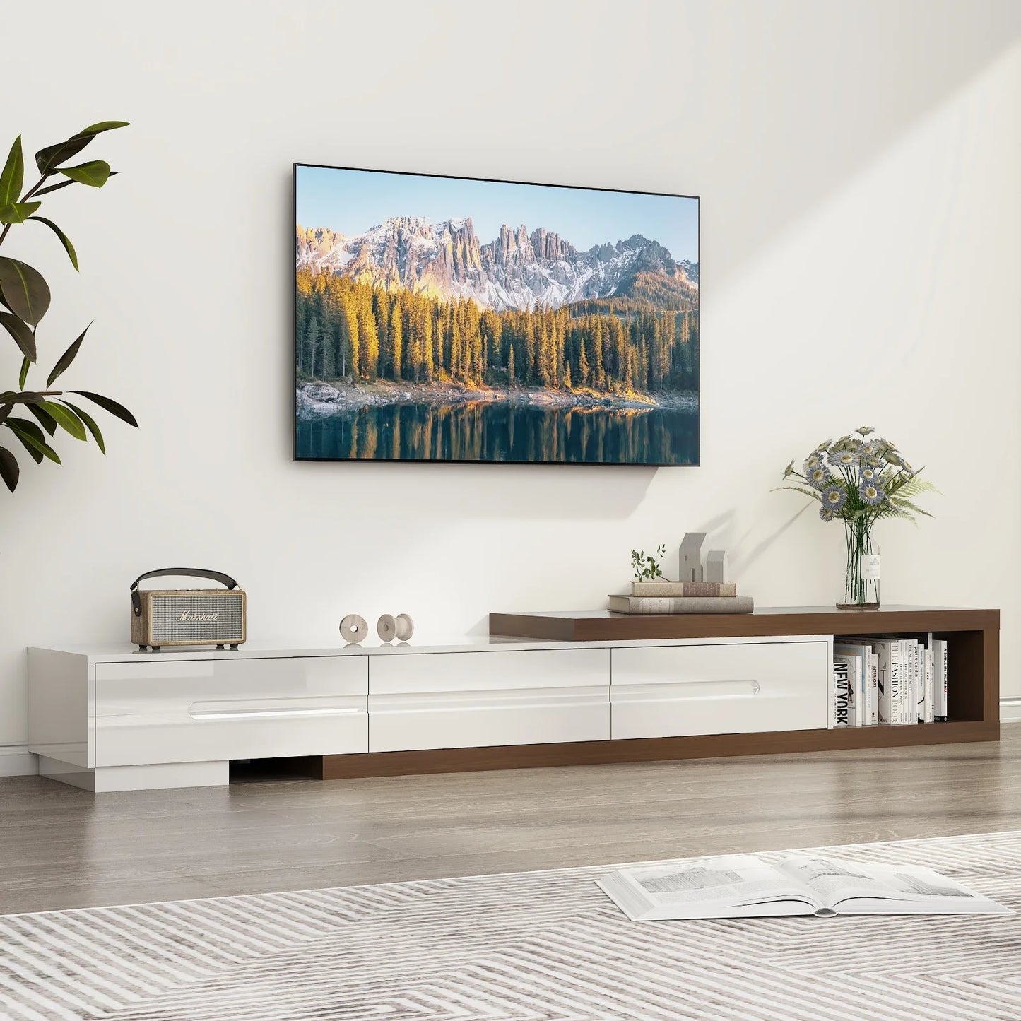 The AlignMax Media Console – Extendable TV Cabinet with 3 Drawers & Shelf US - KaveCore